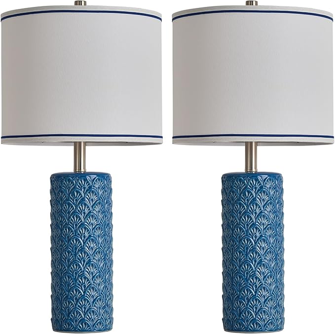 27" Farmhouse Bedside Table Lamp Set of 2, Bule Modern Ceramic Lamps for Living Room, 3 Color Temperature Rustic Table Lamps for Bedroom, Night Stands, Dorm,Office, Home Décor (Bulb Included)