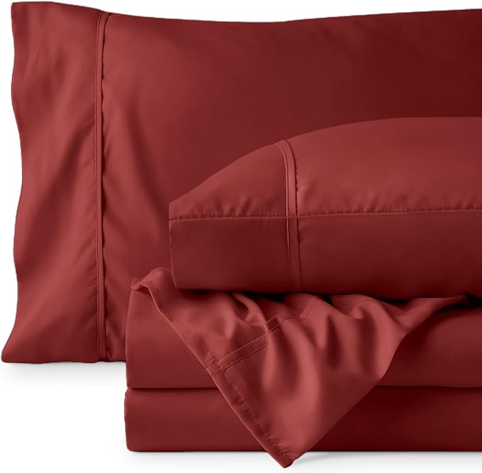 Bare Home Split Head Flex King Sheet Set - 1800 Ultra-Soft Microfiber Bed Sheets - Double Brushed - Deep Pockets - Easy Fit - 4 Piece Set - Bedding Sheets & Pillowcases (Rosewood)