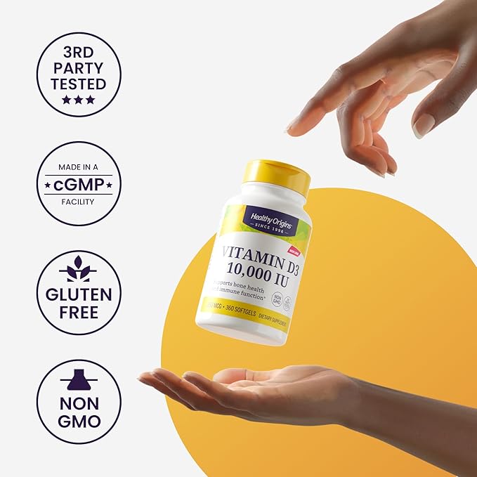 Healthy Origins ビタミンD3 2,000 IU (50 mcg) & K2 200 mcg (非遺伝子組み換え、第三者機関テスト済み、骨の健康、心血管サポート)、180ソフトジェル