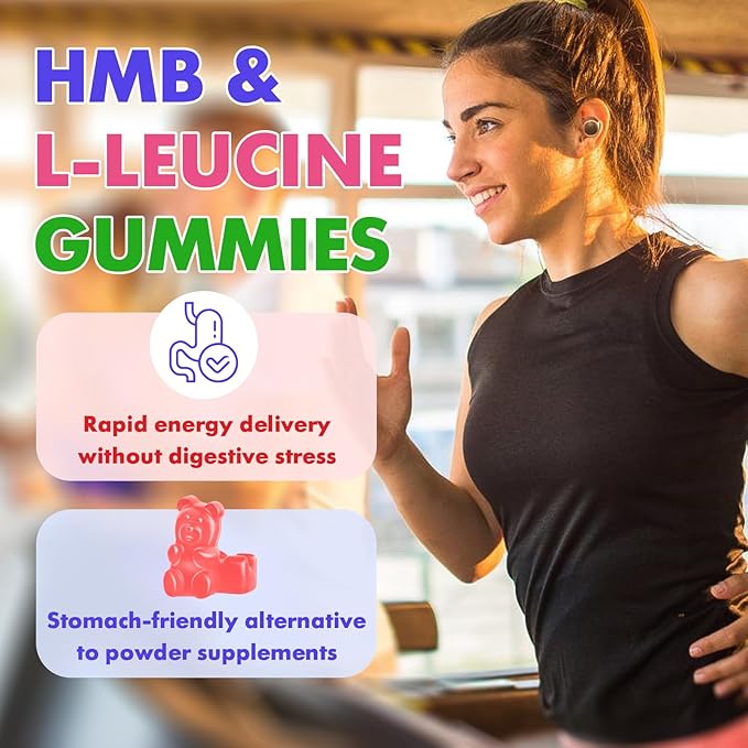 2 Pack HMB and L-Leucine 3000mg with Calcium Gummies - Muscle Support & Recovery for Adults & Elderly, Vegan, Non-GMO, Gluten Free, 120 Gummies