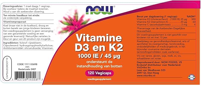 NOW Foods Vitamine D-3 et K-2 - 120 gélules végétales