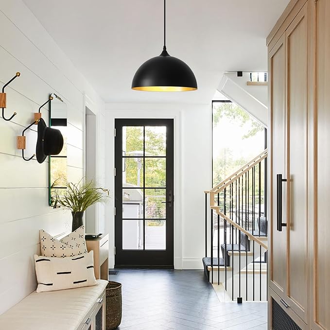 Black Plug in Pendant Light 2 Packs 11.8inch, Farmhouse Pendant Light, Kitchen Pendant Lights, Pendant Lights Kitchen Island, Hanging Lights with Plug in Cord 14.7 ft