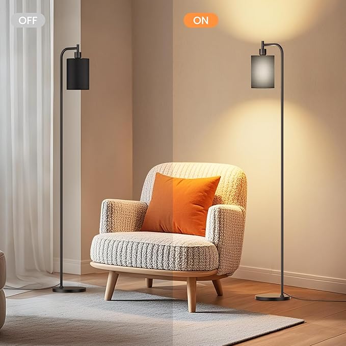 SIBRILLE Floor Lamp with Linen Shade, Dimmable Tall Standing Lamp with Remote Control & 3 Color Temperatures, Modern Floor Lamps for Living Room Bedroom Office Corner, 9W LED Bulb Included