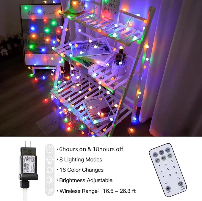 RaThun 65.6ft Color Changing String Lights, 150 LED Multicolor & Warm White Globe Lights with Remote, 11 Modes, IP44 Waterproof, Plug in Fairy Lights for Indoor Outdoor Christmas Party Garden Decor
