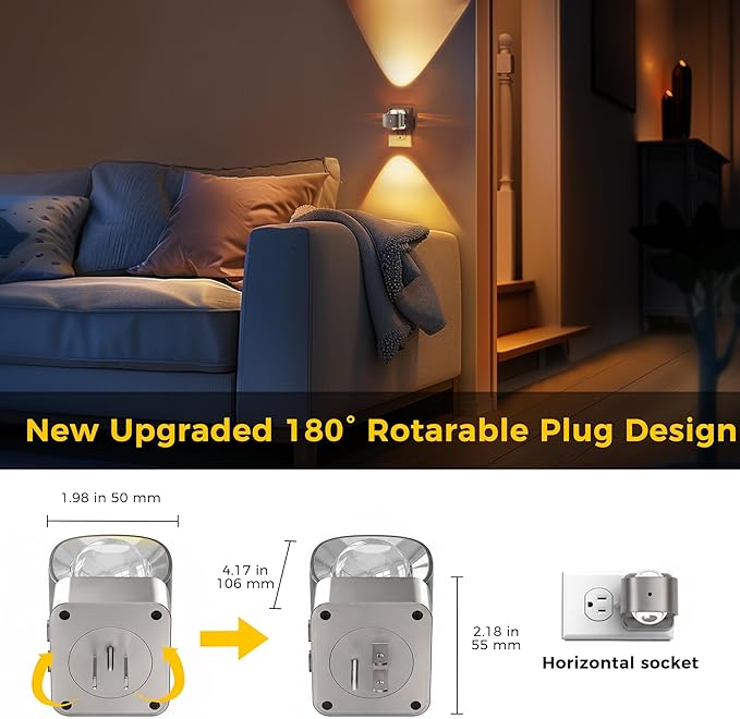 L LOHAS LED Night Light Projector, Night Lights Plug into Wall, Dusk to Dawn Sensor, Silver Swivel Nightlight for Kids, Soft White Ambient Lighting for Bathroom, Gaming Room,2 Pack
