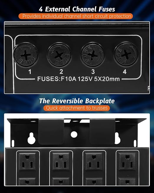 DMX Dimmer Pack 512, 4 Channel Dimmer Pack with 5' DMX Cable and LED Display, 5 DMX Modes, 20A Max Suitable for Stage Lighting Control