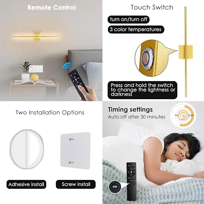 15800 mAh Battery Operated Wall Sconce with Remote Control Dimmable Wall Sconce Set of Two 3000K LED Brass Gold Wireless Wall Light Battery Powered Cordless Rechargeable Sconces Wall Lighting Set of 2