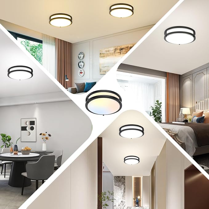 30W Flush Mount Ceiling Lights Black, 10inch LED Ceiling Light Fixtures 3600lm Super Bright, 2700K/3000K/4000K/5000K/6500K Adjustable Ceiling Lights, Dimmable Ceiling Lamps for Kitchen Bedroom, 2Pack