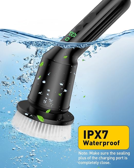 Electric Spin Scrubber for Cleaning Bathroom, Shower Scrubber with IPX7 Waterproof & 2 Speed, 3 Brush Heads, Abrasive Flat End Brushes, Bathroom Cleaning Supplies for Toilet Shower Tub Sooty