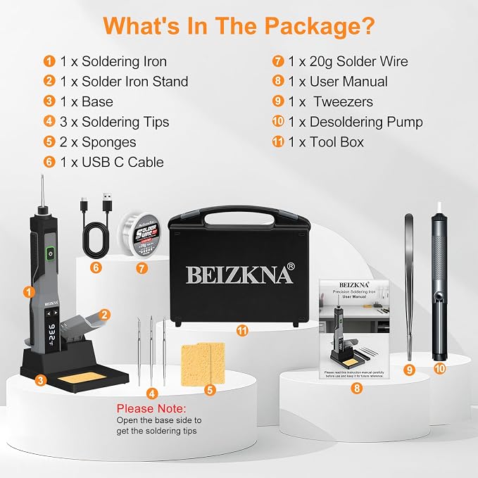 Soldering Iron Kit Cordless 5s Heating 14-in-1 Portable Soldering Iron with LED Display 392-932℉, Auto Sleep, Electric USB Rechargeable Wireless Welding Tool for Precision Repair DIY