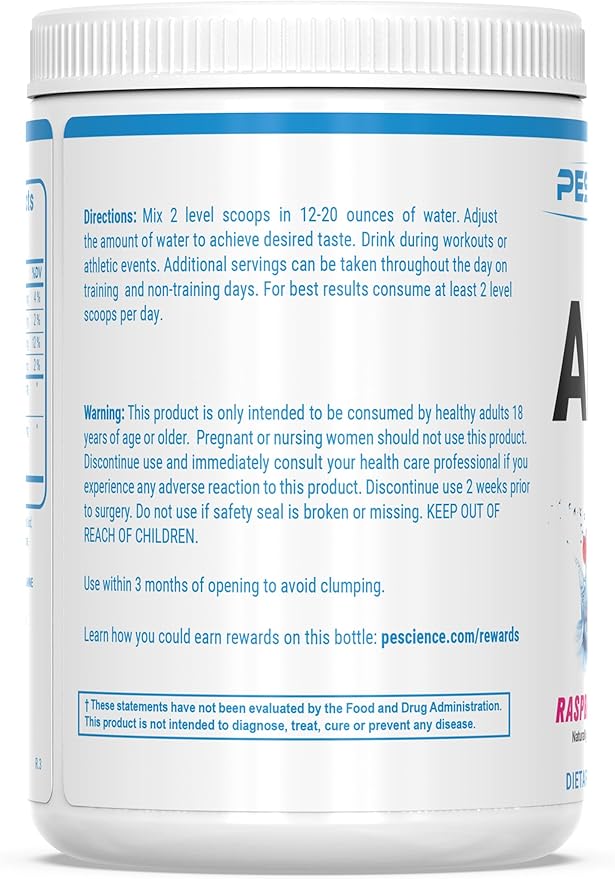 PEScience Amino IV BCAA & EAA Powder, Essential Amino Acids, Taurine, Electrolytes for Hydration and Muscle Recovery, Sugar Free for Men & Women, Post Workout - Raspberry Grape, 30 Servings