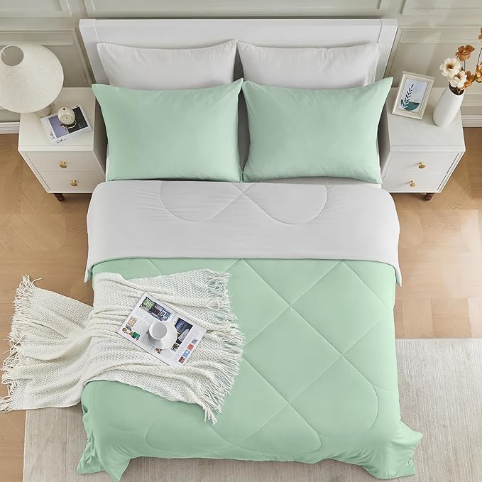 HOMFINE Cooling Comforter Japanese Double-Sided Cold Tech Fabric Cooling Blanket for Night Sweats Hot Sleepers, Q-Max 0.45 Soft Breathable Silky Smooth Lightweight, Green Summer Comforter King