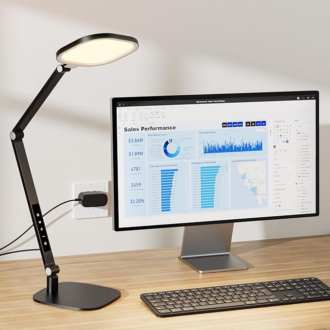 Desk Lamp for Home Office, 1200LM Computer Zoom Lighting with CRI >95, Memory & Timer Function, Dimmable Desktop Ring Light for Video Calls, Conference, Reading, Streaming, Podcasting, 3000K-6500K