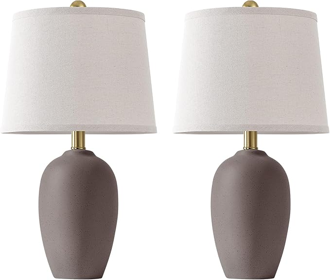 AIEAMPDO 21'' Set of 2 Farmhouse Ceramic Table Lamps for Living Room Bedroom, Nightstand Rustic Brown Desk Lamp for Bedside End Table Entryway, 2 LED Bulbs Included