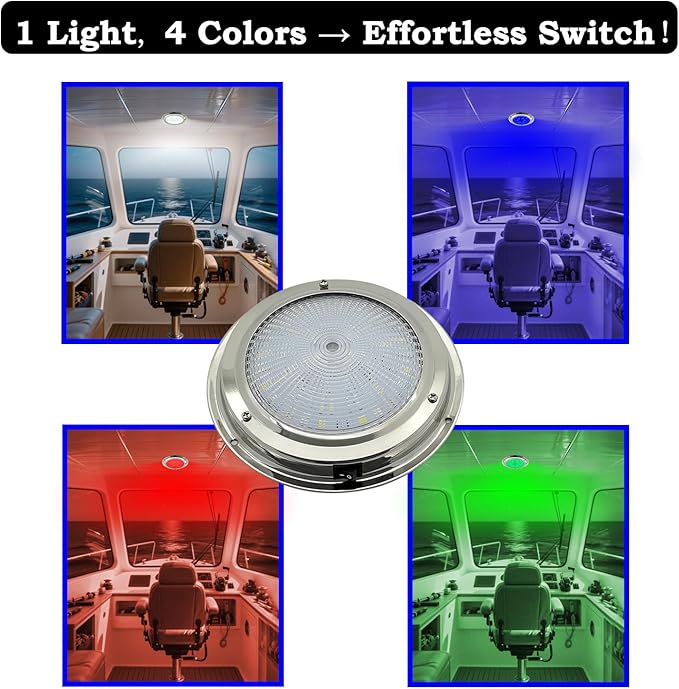 Marine Boat Dome Light,RGBW 5.5" 12V LED Interior Cabin Lights with Toggle Switch, Stainless Steel Surface Mount