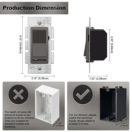 BESTTEN Matte Brown Dimmer Wall Light Switch, Single Pole or 3-Way, Compatible with Dimmable LED, CFL, Incandescent and Halogen Bulb, 120VAC, UL/cUL Listed