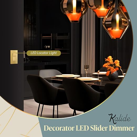TOPGREENER Kalide Dimmer Light Switch, LED Dimmer Switch, Full Range Dimming, Single Pole/3-Way, 120VAC, 60Hz, 300W LED/CFL, Neutral Wire Not Required, Gold, 1 Pack,Wall Plate Included
