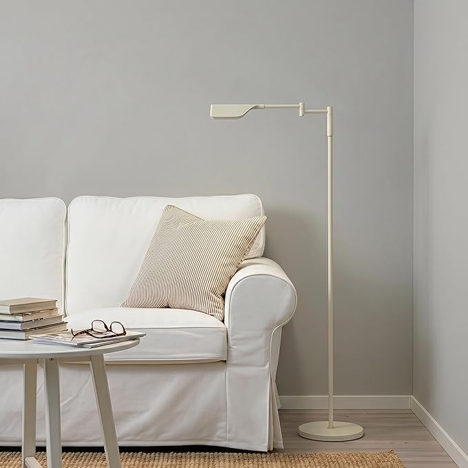 Brightech Leaf Pharmacy LED Reading Lamp, Dimmable Floor Lamp with Easy Rotation Over Chair or Desk for Living Rooms & Offices, Adjustable Standing Tall Lamp, for Sewing & Crafts - Gold and Cream