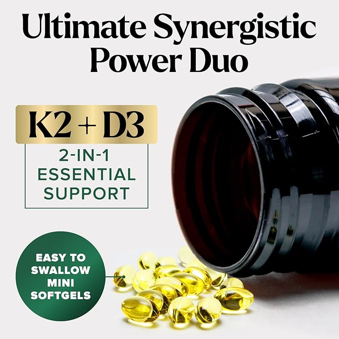 Vitamine D3 K2 5000 UI - Supplément de Vitamine D3 à Haute Puissance - Complexe Avancé 2-en-1 avec Vitamine D et Vitamine K2 (MK7) - Gélule Facile à Avaler, Soutien Osseux et Immunitaire - Embouteillé aux États-Unis - 120 Gélules