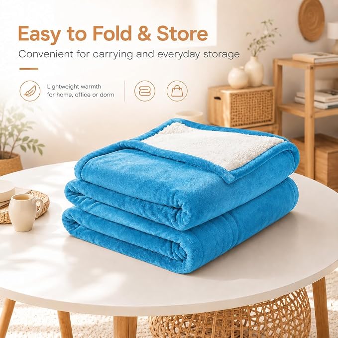 LUXIAN Electric Heated Blanket Full Size 72"x84" Queen Dual-Sided Flannel & Sherpa Fast Heating 9 Heat Settings 1-10H Auto Off ETL Safe Heating Ocean Breeze Blue Bed Sofa Office Winter Gift
