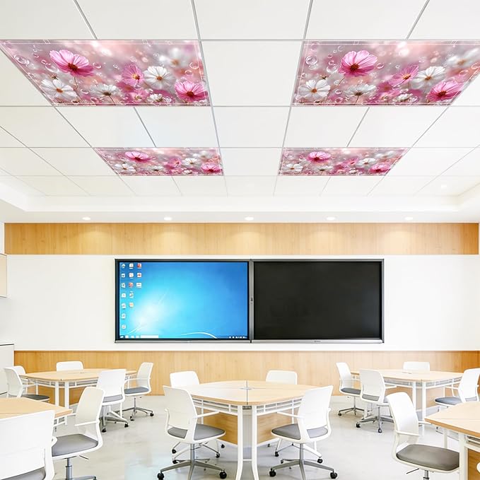 4 Pack 2x4 FT Magnetic Fluorescent Light Covers, Ceiling Light Filters for Classroom Office Home Hospital, Easy Install Decorative Drop Ceiling Panels