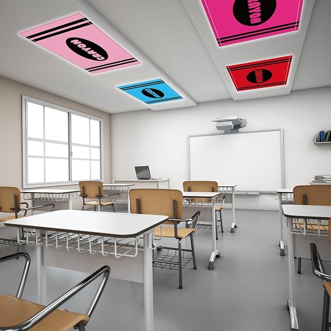 8 Pcs Fluorescent Light Covers with 80 Magnets Decorative for Classroom Ceiling Lights 4 x 2 Feet Magnetic Light Cover Filter Easy Install for Office Hospitals Drop Home Ceiling Supplies (Crayon)