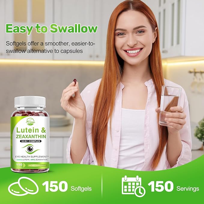 Lutein and Zeaxanthin Supplements, Eye Vitamin & Mineral Supplement, Multivitamin for Vision & Ocular Health with Omega-3, Protect and Enhance Your Eye Health Completely, 150 Softgels