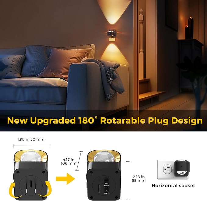 L LOHAS LED Night Light Projector, Night Lights Plug into Wall, Dusk to Dawn Sensor, 180°Rotating Nightlight for Kids, 0-150LM Dimmable Soft White Ambient Lighting for Bathroom, Decor, Gifts, 2 Pack