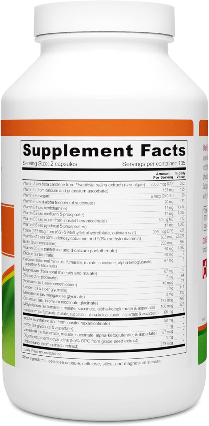 Wellness Resources Daily Energy Multiple Vitamin - 270 Capsules - Multivitamine MTHFR journalière méthylée sans fer - Vitamine B12, acide folique et vitamines B biodisponibles - Meilleur complément pour l'énergie et l'humeur