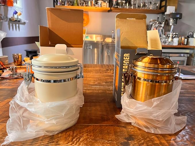 PRINCE G Airtight Coffee Canister, Light-Blocking Stainless Steel Coffee Storage Container with Scoop, 260g Coffee Bean Storage Jar, Bronze