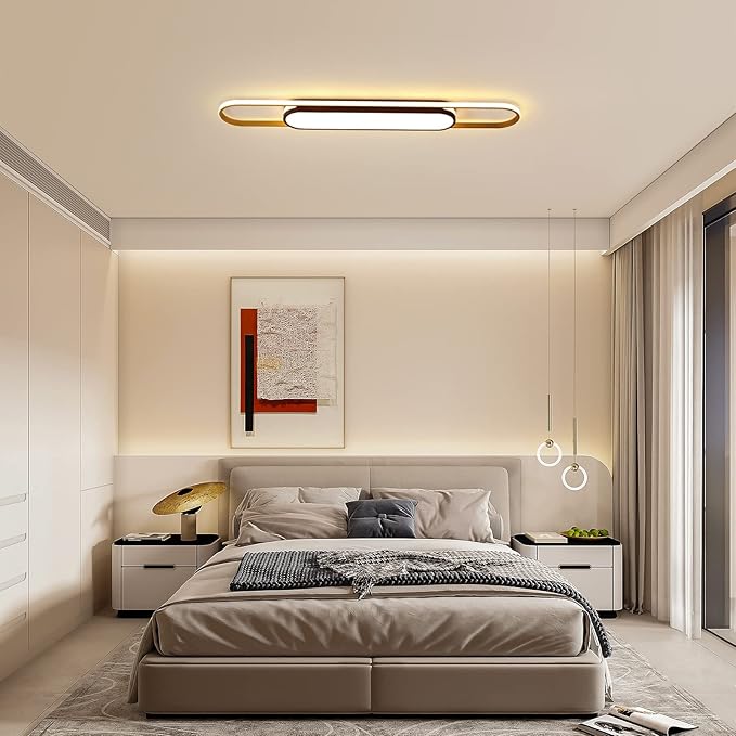 Qcyuui Linear Ceiling Light Modern LED Ceiling Lamp Dimmable Acrylic Ceiling Lighting Fixture with Remote Control for Kitchen Dining Room Cloakroom Hallway(48W/43.3in L)