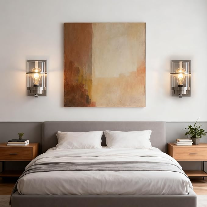 Brushed Nickel Wall Sconces Light,Modern Wall Sconces Bathroom Light Fixtures,Sconces for Small Rooms,10.2'' Beside Lights Wall Mounted (No Bulbs)