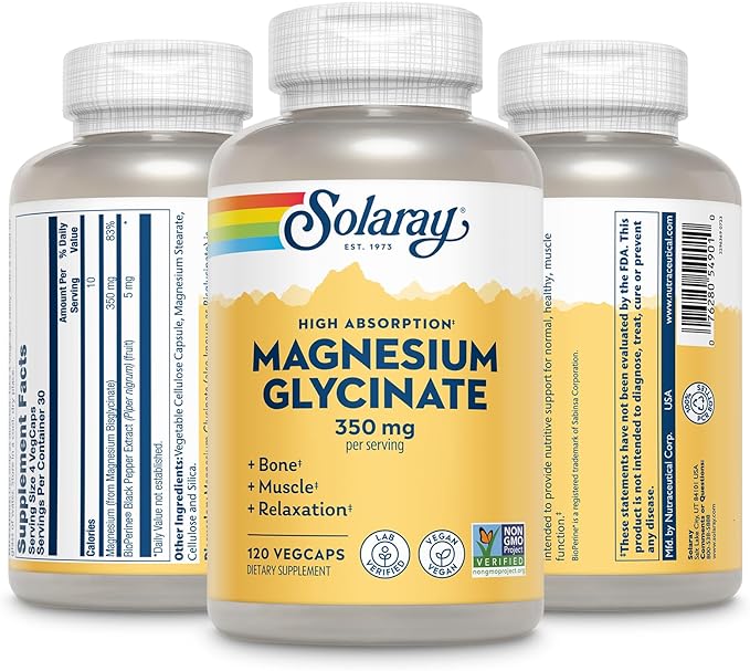 SOLARAY Vitamine D3 K2 et Glycinate de Magnésium - Ensemble pour la Santé Osseuse - Absorption du Calcium, Soutien Nerveux, Cardiaque et Immunitaire avec 5000 UI de Vitamine D, 350mg de Magnésium Chélaté, Garantie de 60 Jours, 60 gélules/120 gélules