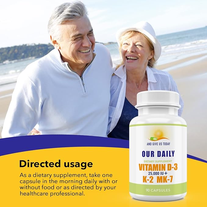 Our Daily Vites Vitamine D-3 25 000 UI + K2 - D3 hautement concentrée avec vitamine K pour le soutien des os, de l'immunité, de l'humeur et du système cardiovasculaire