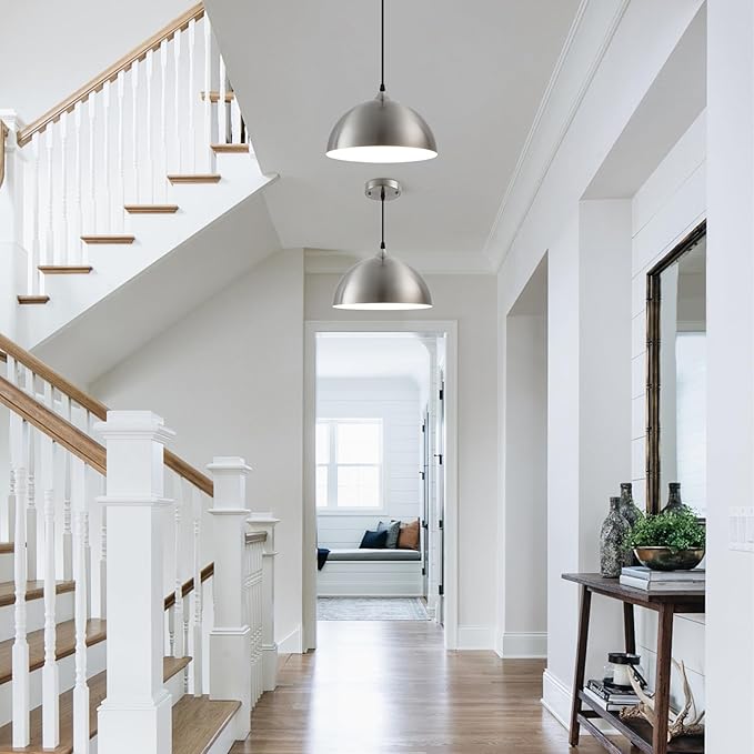 Brushed Nickel Pendant Light Kitchen Island 3 Pack, 11.8" Farmhouse Pendant Lights,Dome Pendant Light for Bedroom Dining Room Sink Hallway Foyer Barn Cafe