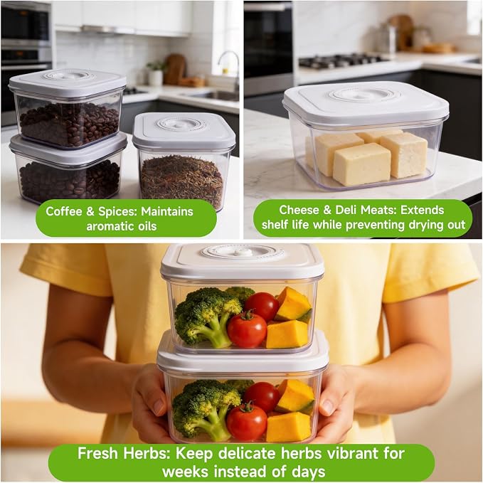 Vixino Vacuum Seal Containers, 3Pcs Reusable Food Storage Containers with Lids for Meal Prep and Freezer, BPA-Free,Microwave Safe,Leak-proof, Airtight (Vacuum Sealer Not Included)