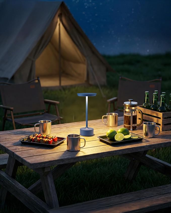 PUSU Rechargeable Table Lamps Set of 2, Blue Cordless LED 4000mAh Battery Desk Lamp, Stepless Dimming & 3 Color 2700K-6000K, Portable Lamp for Bedroom, Living Room, Restaurant, Outdoor, Night Light