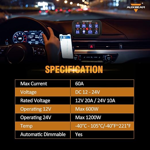 Auxbeam 8 Gang Switch Panel BB80, Universal Circuit Control Relay System Box with Automatic Dimmable On-Off LED Switch Pod Touch Switch Box for Car Pickup Truck Boat ATV UTV, Blue 3 Years Warranty