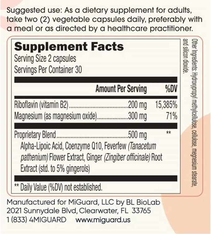 頭痛・偏頭痛緩和サプリメント - 薬物不使用の偏頭痛予防サプリメント - 偏頭痛のための天然サプリメント - 頻度と重症度の軽減に役立つ(60カプセル)