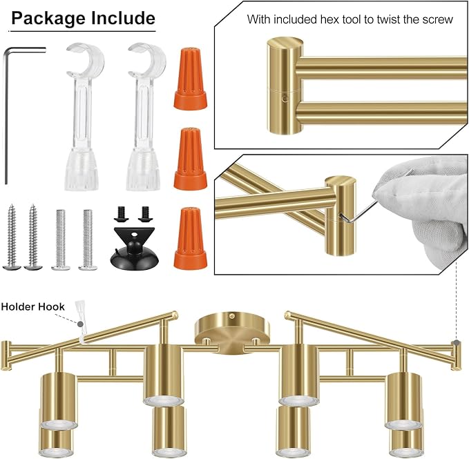 AUQUEE 8 Light Track Lighting Fixtures Ceiling, Gold Kichen Track Lighting Fixtures, Rotatable Light Heads, Adjustable Modern LED Track Lights for Kitchen/Hallway, No GU10 Bulb