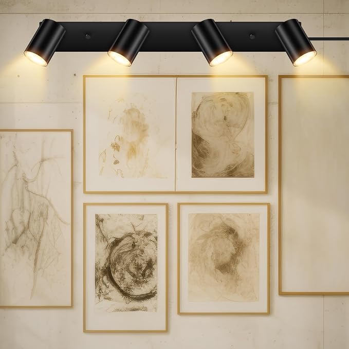 BoostArea Plug in Track Lighting, LED Track Light Kit, Black 4-Light Track Lights for Kitchen, 15 FT Cord,23" Ceiling Spotlight, Rotatable Wall Mount Light Head for Bedroom Hallway Living Room