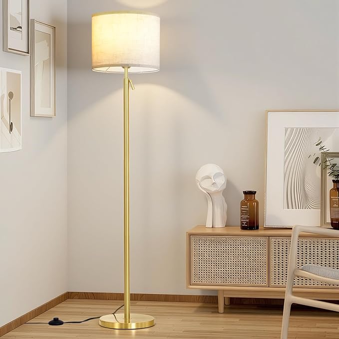 Modern Floor Lamp for Living Room and Bedroom- 55"-67" Height Adjustable Standing Lamps with Dimmable LED Bulb and Remote Control-Bright Tall Stand Light with Shade for Corner Lighting (Gold)