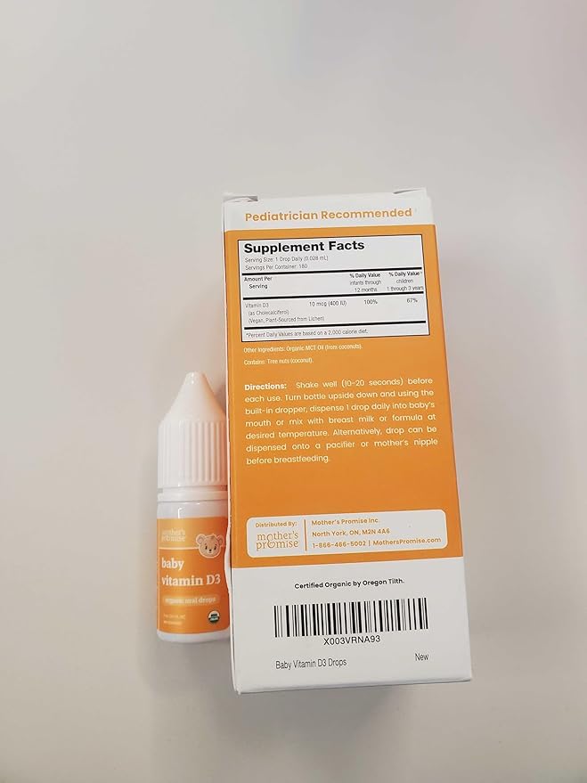 Mother's Promise Gouttes de Vitamine D Bio pour Bébé | 100% Végétal | Croissance Saine & Développement Osseux | Dès la Naissance | 180 Doses | Vitamine D3 Liquide pour Nourrissons & Tout-Petits | 400 UI pour Bébés