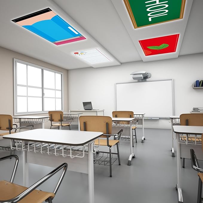 8 Pcs Fluorescent Light Covers with 80 Magnets Decorative for Classroom Ceiling Lights 4 x 2 Feet Magnetic Light Cover Filter Easy Install for Office Hospital Drop Home Ceiling Supplies (Study topics)
