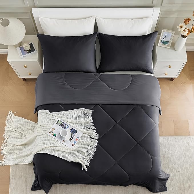 HOMFINE Cooling Comforter Twin Size, Black Summer Cooling Blanket for Hot Sleepers and Night Sweats, Japanese Double-Sided Cold Tech Fabric Q-Max 0.45, Soft Breathable Silky Smooth Lightweight