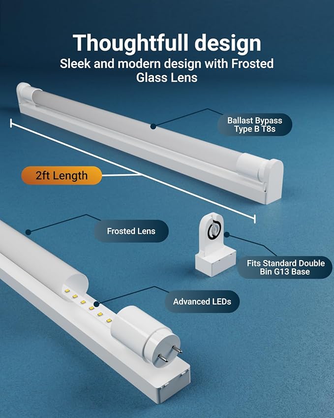 Sunco 10 Pack 2ft LED T8 Clear Glass Tube for Indoor Replacement Fluorescent Commercial Office Hallway Warehouse, Type B, 10W 1200 Lumens, 5000K Daylight, Non-Dimmable, 100-277V, 50,000 Hour Lifetime