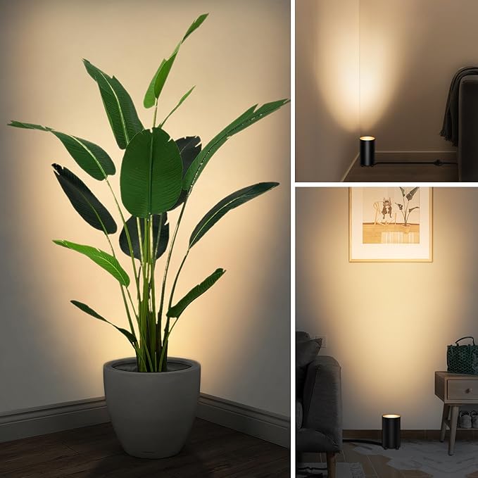 SUNVIE 2 Pack Uplighting Indoor Floor Can Light Spotlight, Up Lights Indoor Floor Spotlight with 2700K GU10 Bulbs, 5W Spot Lights for Plant Picture, 5.9 FT Plug Cord & Foot Switch