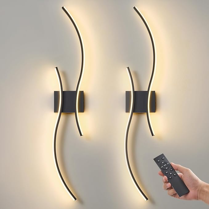 Battery Operated Wall Sconce Set of 2, Dimmable Modern LED Rechargeable Wall Light with Remote Control, Wall Decor for Living Room, Hallway, Quick Install, No Electrician Required