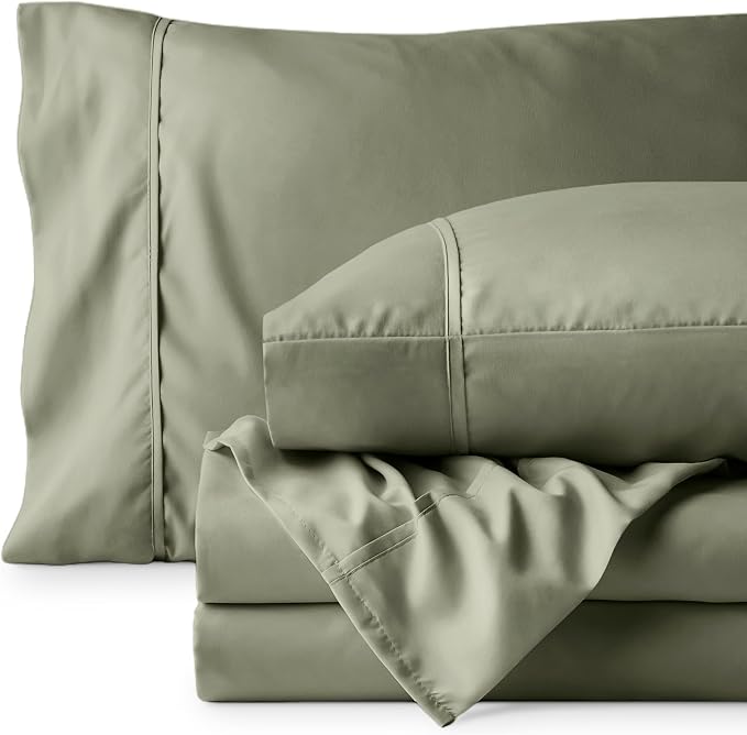 Bare Home Split California King Sheet Set - 1800 Ultra-Soft Microfiber Bed Sheets - Double Brushed - Deep Pockets - Easy Fit - 5 Piece Set - Bed Sheets (Split Cal King, Sage)