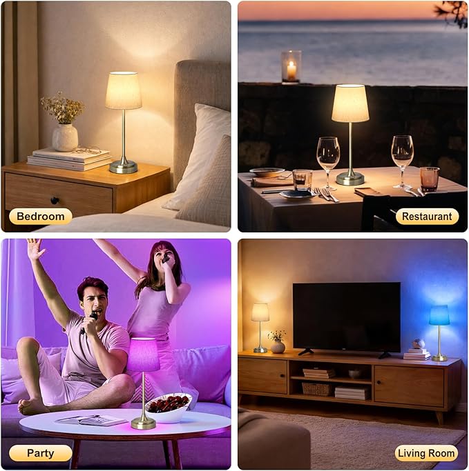 Wowag Cordless Table Lamp Rechargeable,5000mAh Battery Operated Desk Lamp,3 Colors & 7 RGB Stepless Dimmable,Touch Ambient Light for Bedside,Bedroom,Dining Room,Living Room,Bronze,FlaxenShade